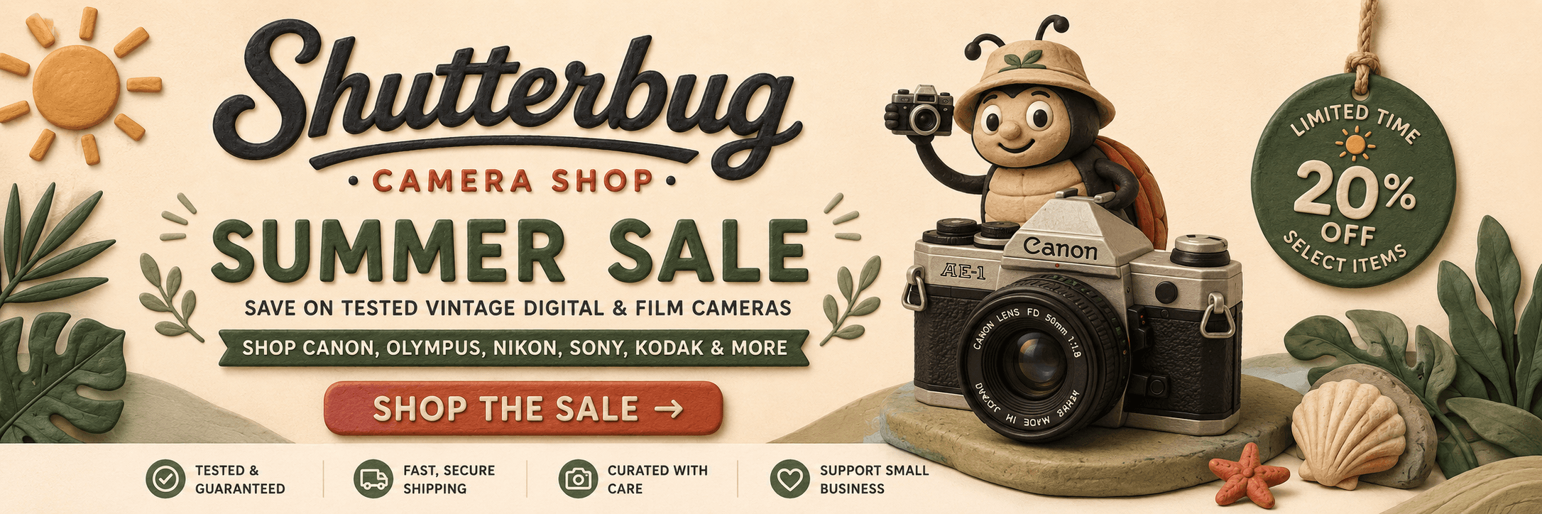 Shutterbug Camera Shop summer sale on tested vintage digital and film cameras